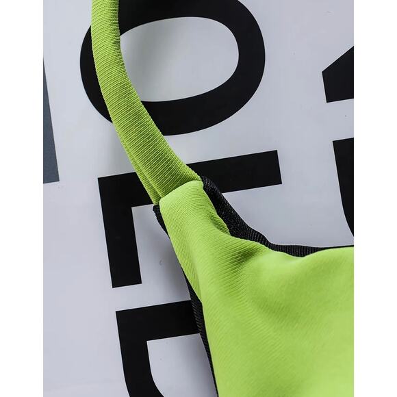 Black Green High Waisted Triangle Halter Top Cheeky String Bikini SMALL A-C Cup - Picture 5 of 7